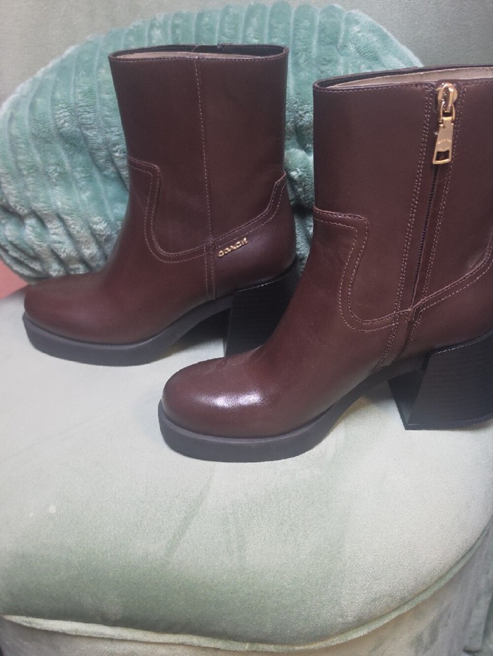 Coach Chocolate Brown Leather Block Heel Ankle Boot - Picture 4 of 7